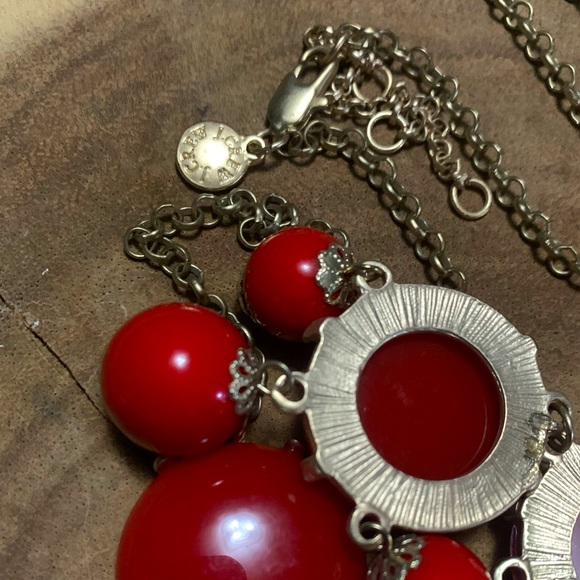 J. Crew Jewelry Gold Tone Statement Necklace Red Bubble Bauble Beads Cabochons - Picture 2 of 2
